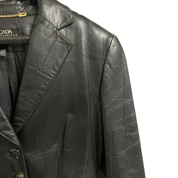 Escada Black Lambs Nappa Leather Jacket Button Front Long Womens 40 / US 10